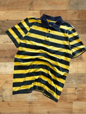 Vintage Emerica Striped Skate Polo Shirt Yellow Black Grunge Y2K Youth Medium